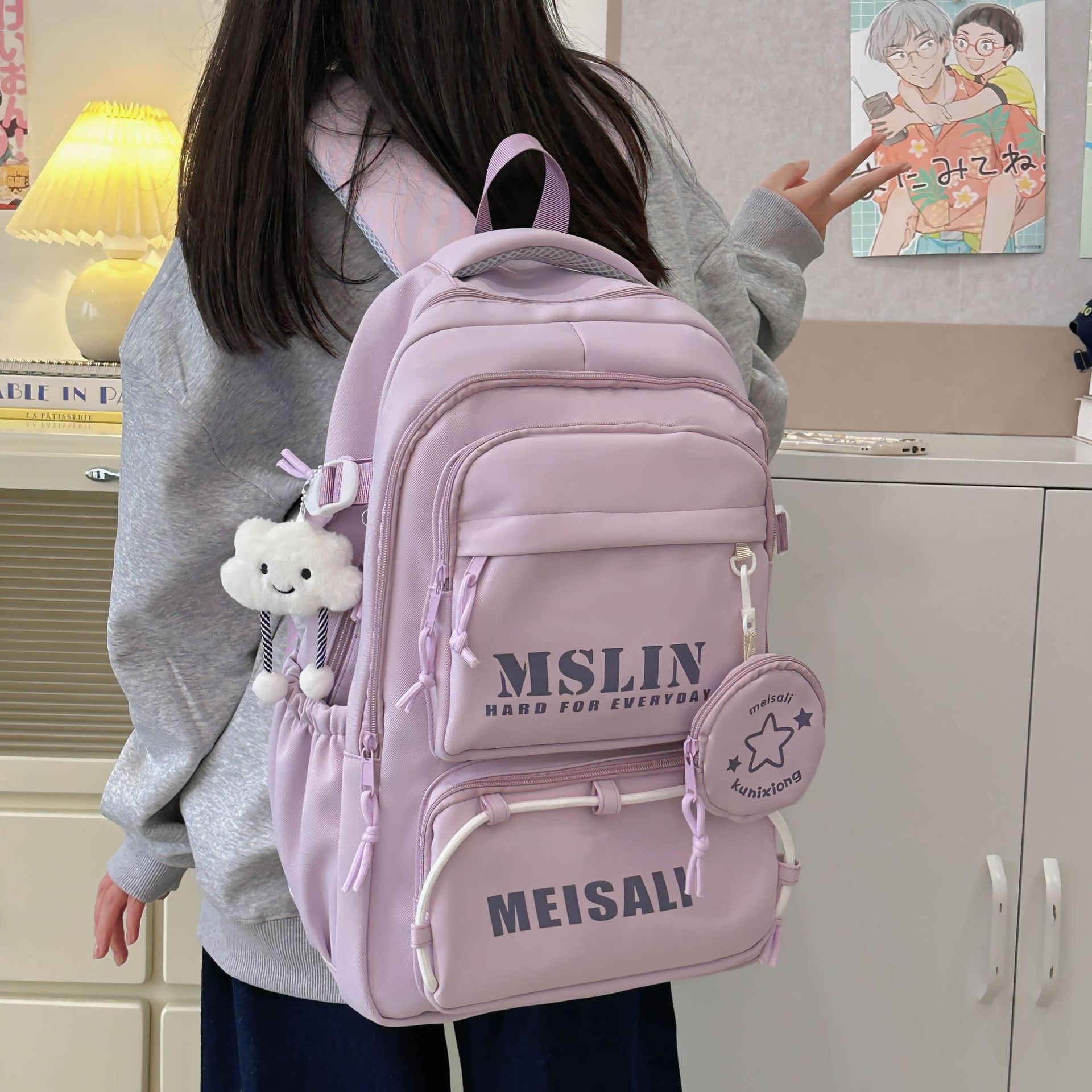 American retro color-blocking schoolbag for girls, Korean Instagram school style, multi-layered lightweight backpack for junior and senior high school students, and for boys full figure