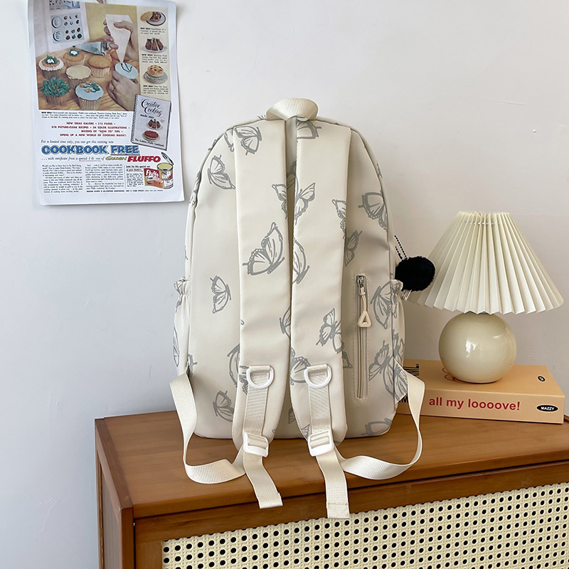 Japanese-style InS-style butterfly print backpacks for girls, junior high school, senior high school and college students, large-capacity computer travel backpacks Specification drawing
