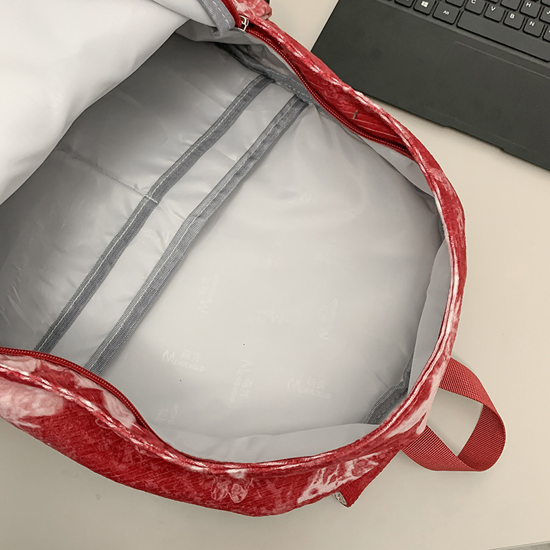 New corduroy backpack for women, Korean style Instagram cute girl travel backpack, high appearance level tie-dyed student backpack Application Scenario