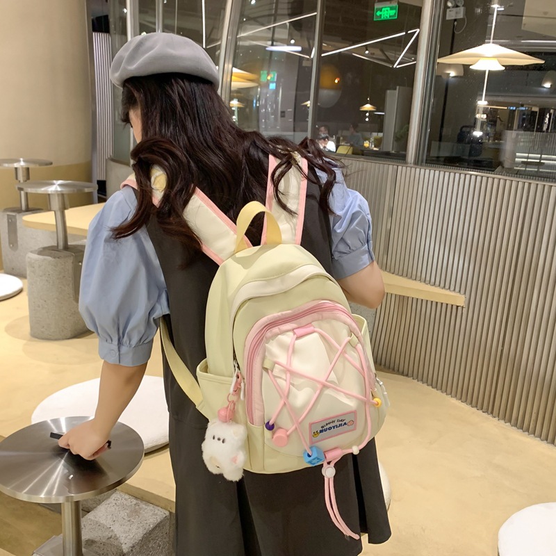 Forest-themed fresh schoolbag, a light and compact backpack for college students going out, a sweet and girlish mini backpack with contrasting colors details Picture
