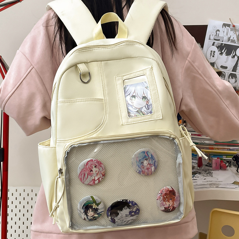 Solid-color large-capacity backpack for girls in an ins school style, a soft and gentle girl, a versatile transparent pain-relieving bag for students in class details Picture