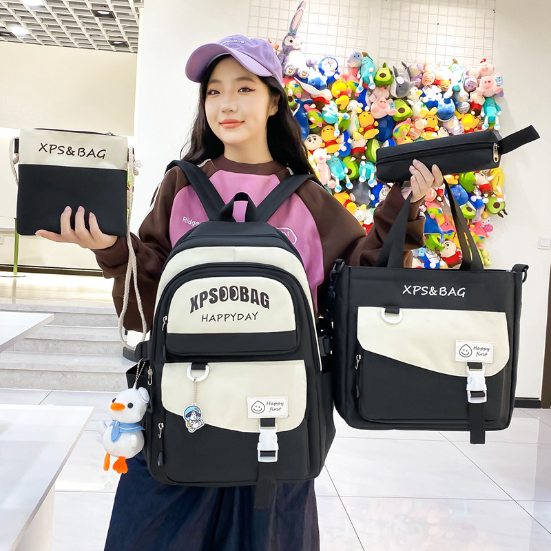 Manufacturer's in-stock four-piece ins schoolbag set, large-capacity back-protecting girls' backpack for junior and senior high school, durable casual backpack Application Scenario