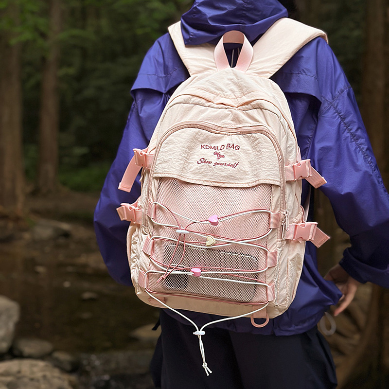 New mountain-style ins high-look, fresh and cute drawstring backpack for couples, large-capacity backpacks for junior and senior high school students details Picture