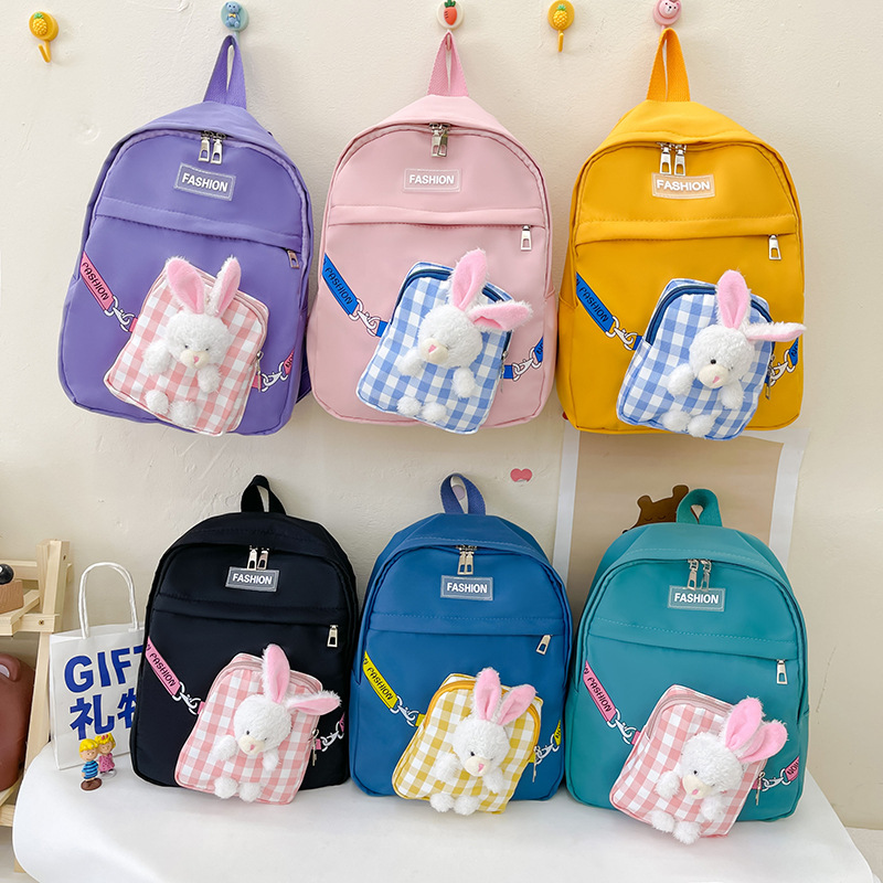 Children's schoolbags, cute kindergarten girls, baby backpacks, fashionable slanted pockets, little rabbit cartoon backpacks full figure