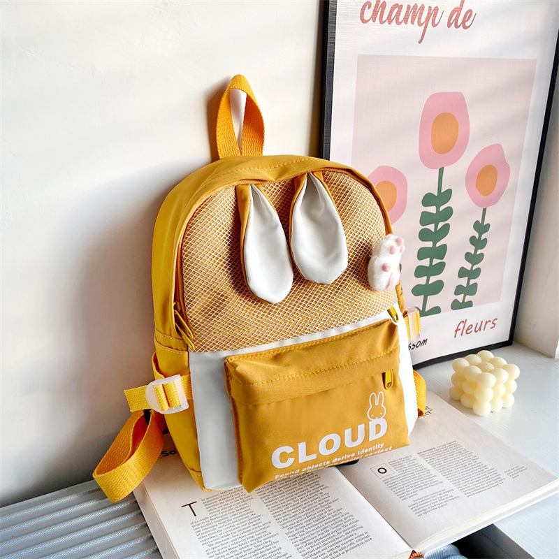 Children's backpacks with rabbit ears, double backs, kindergarten girls' bags, cartoon bags, boys' cute, artistic and trendy backpacks details Picture