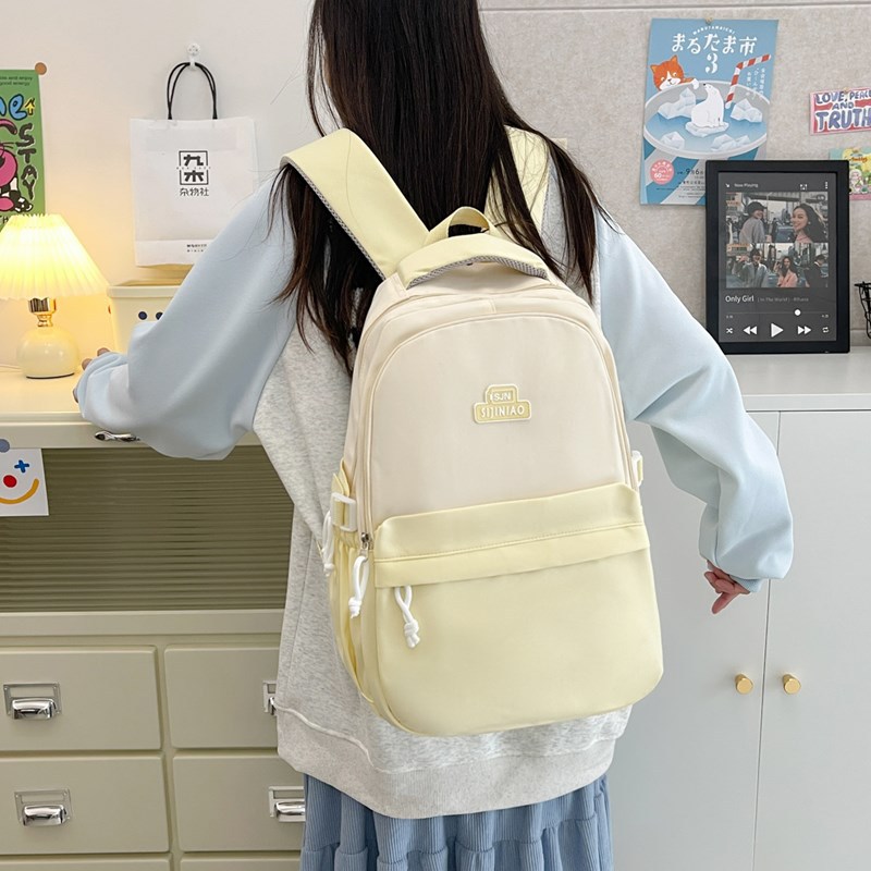 Forest-themed, simple and fresh, large-capacity backpack for junior and senior high school students to reduce burden and protect the spine, color-matched casual, light and sweet backpack full figure