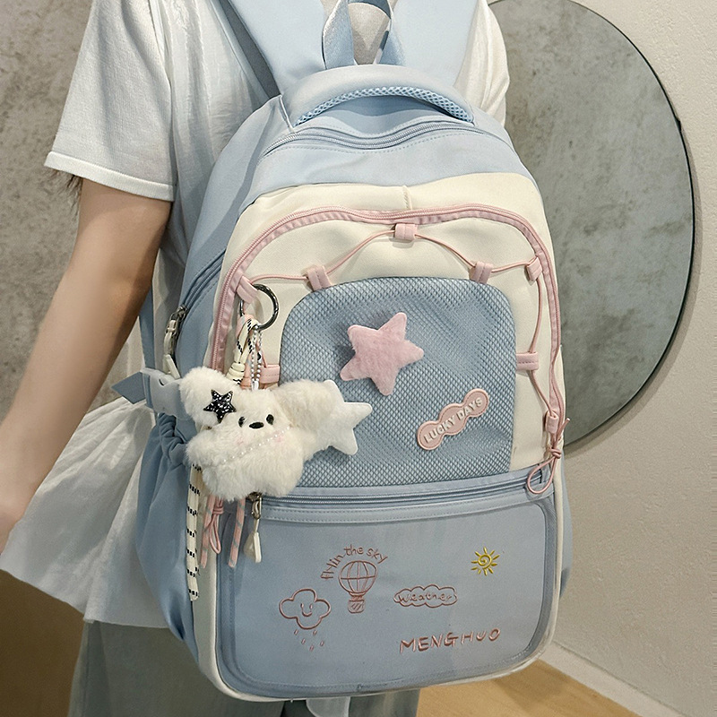 A new Japanese-style bag with a high level of appearance, fresh and sweet, color-blocking and patchwork, and a large-capacity backpack for a 2D girl details Picture