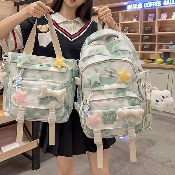 A new high-appeartion-level Japanese ins personalized graffiti tie-dyed backpack, a lightweight and large-capacity backpack for junior and senior high school students details Picture