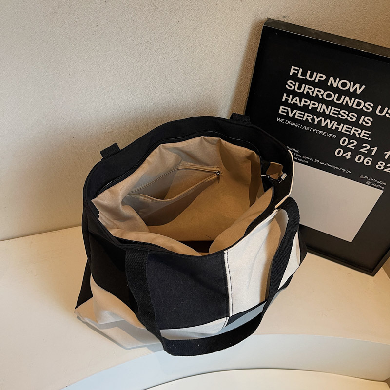 High appearance level forest-style canvas bag, color-blocking and fashionable large-capacity tote bag, student class bag, commuting single-shoulder bag Specification drawing