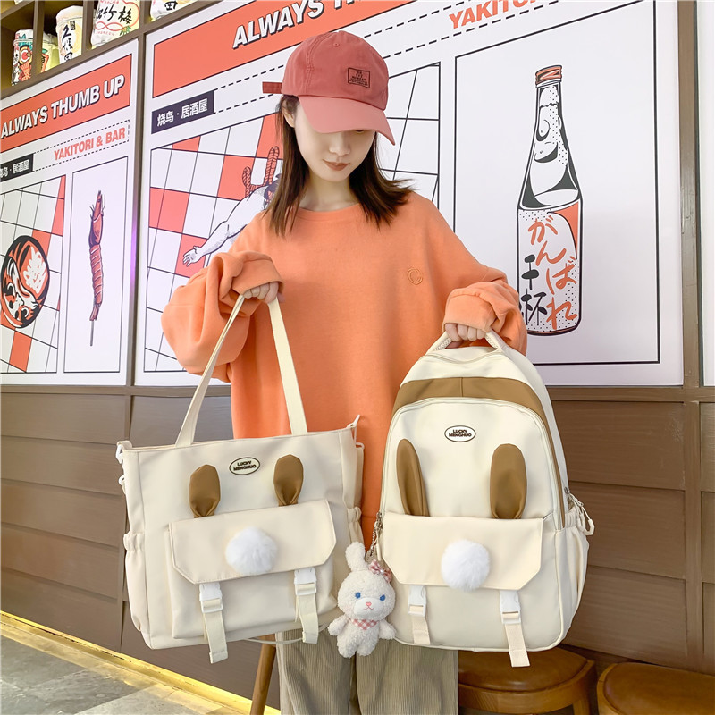 New student backpack set, Korean version Harajuku middle and high school campus schoolbag, large-capacity primary school student tutorial bag details Picture