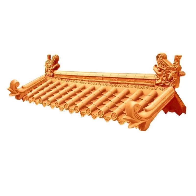 ✅ golden-yellow Chinese-style antique integrated resin tiles, gate head tiles, building roof and eave plastic tiles, golden-yellow decoration Item Picture