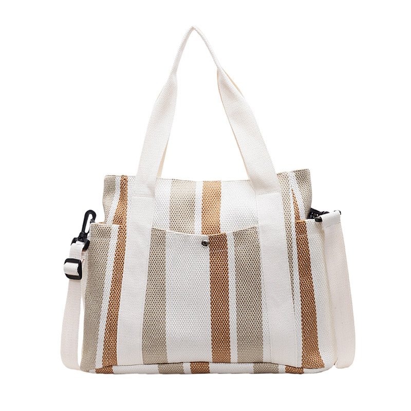 Korean version large-capacity women's single-shoulder bag, 2025 new striped stylish casual tote bag, simple commuting large bag Item Picture