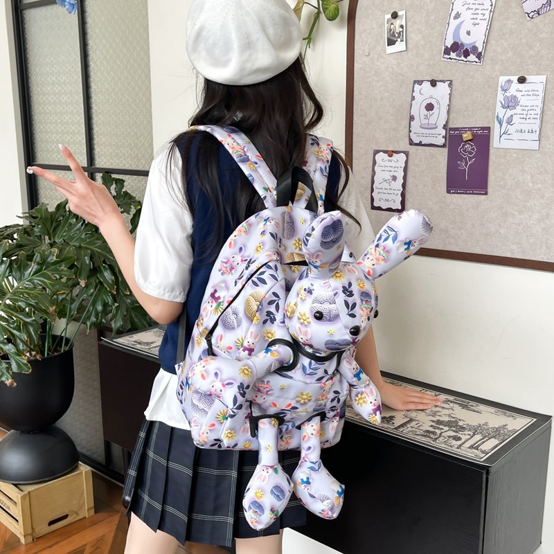 Cute cartoon rabbit backpack for girls 2025 New large-capacity printed ins style backpack trend for business trips and travels Specification drawing