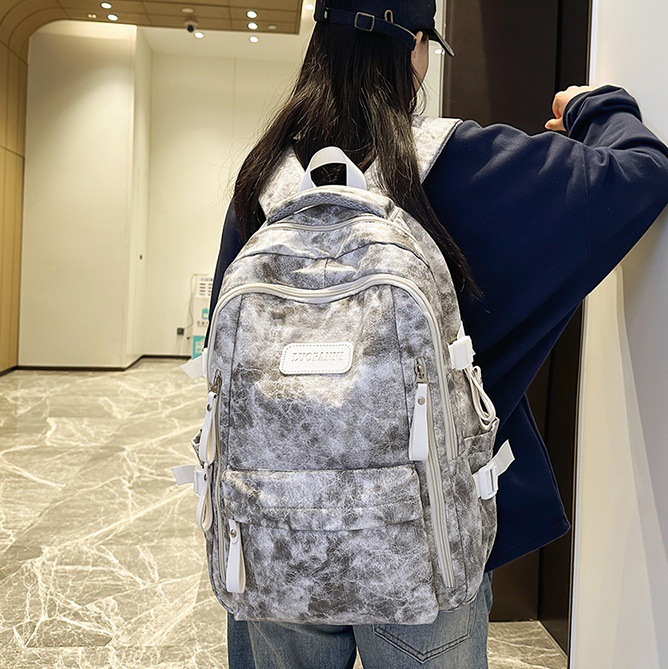 PU backpack for female college students, Korean version large-capacity high school student schoolbag, trendy casual travel lightweight backpack for men full figure