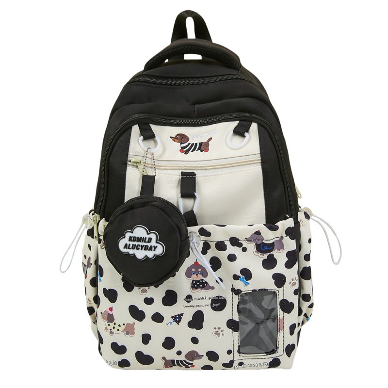 New sweet college style high school backpack for girls, leopard print patchwork two-piece backpack for primary and secondary school students Item Picture