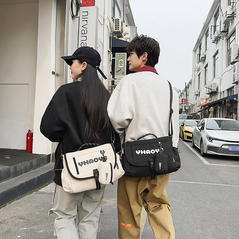 New Japanese-style ins minimalist backpack, casual and versatile single-shoulder bag, student messenger bag, large-capacity trendy brand workwear bag details Picture