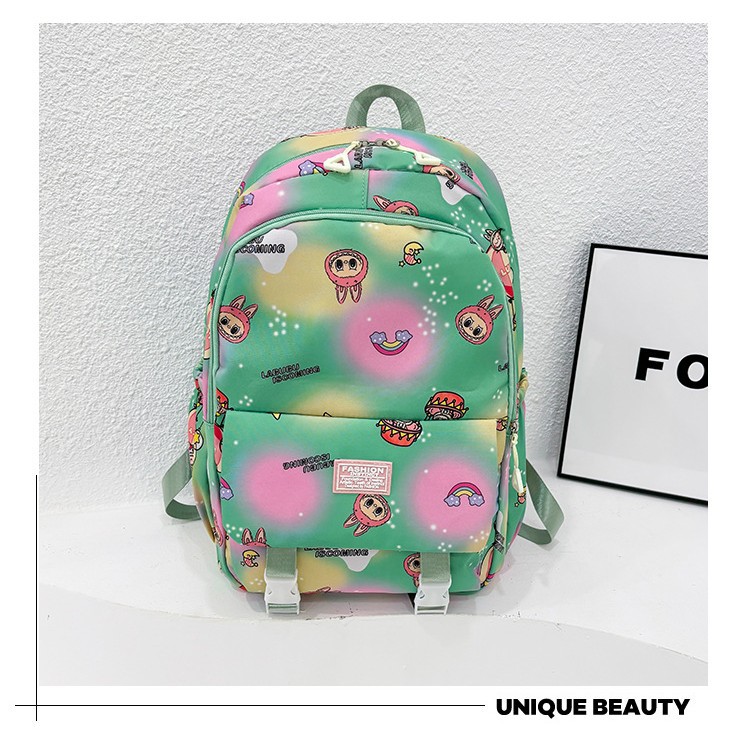 Cute schoolbag, colorful color-smeared double backpack, lightweight schoolbag for primary and secondary school students, large-capacity lightweight and artistic campus backpack Specification drawing