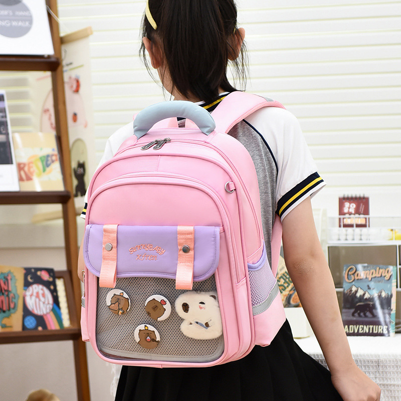 The new high appearance level, fresh, sweet and cute cartoon backpack, transparent smudge pain bag and lightweight backpack for girls details Picture