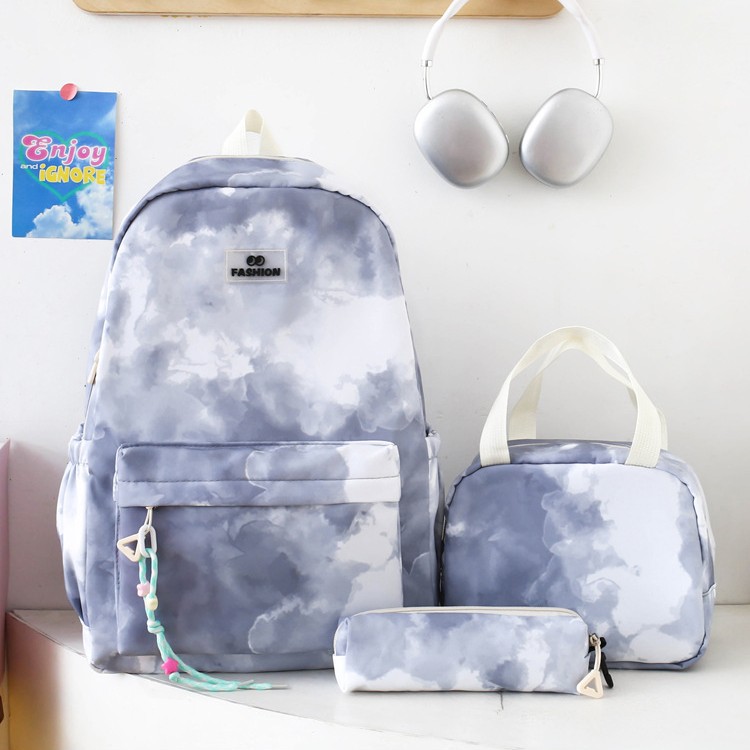 2025 New style nylon schoolbag for primary school students, large-capacity simple backpack for girls, multi-functional tie-dyed school bag details Picture