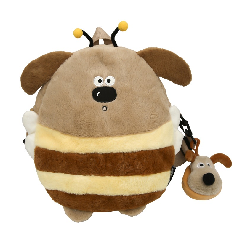 Children's winter fluffy and cute little bee mini backpack, Japanese-style cartoon girl dual-purpose crossbody small schoolbag Item Picture