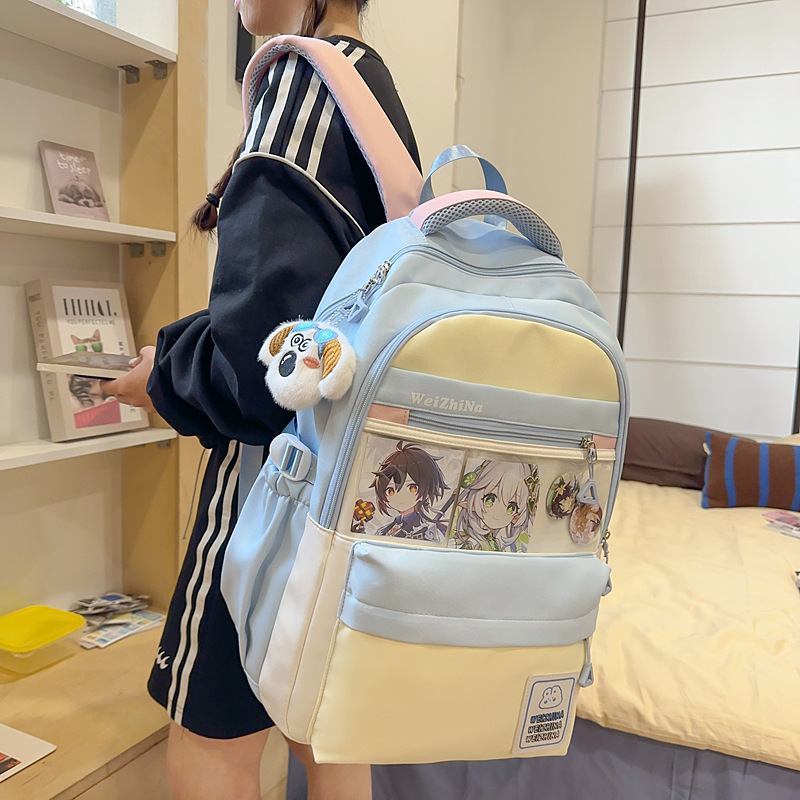 High appearance level Instagram cute pain bag backpack for girls, Korean version Instagram color-blocking school style backpack for junior and senior high school students full figure