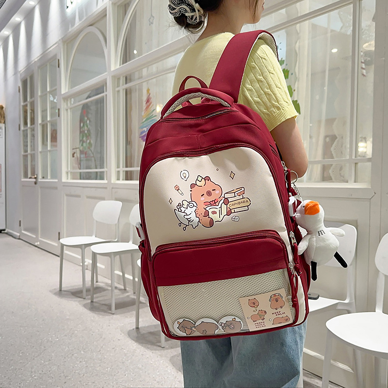 New high-appearal-level cute cartoon Capibara schoolbag for primary school students in grades 3 to 6, large-capacity backpack full figure