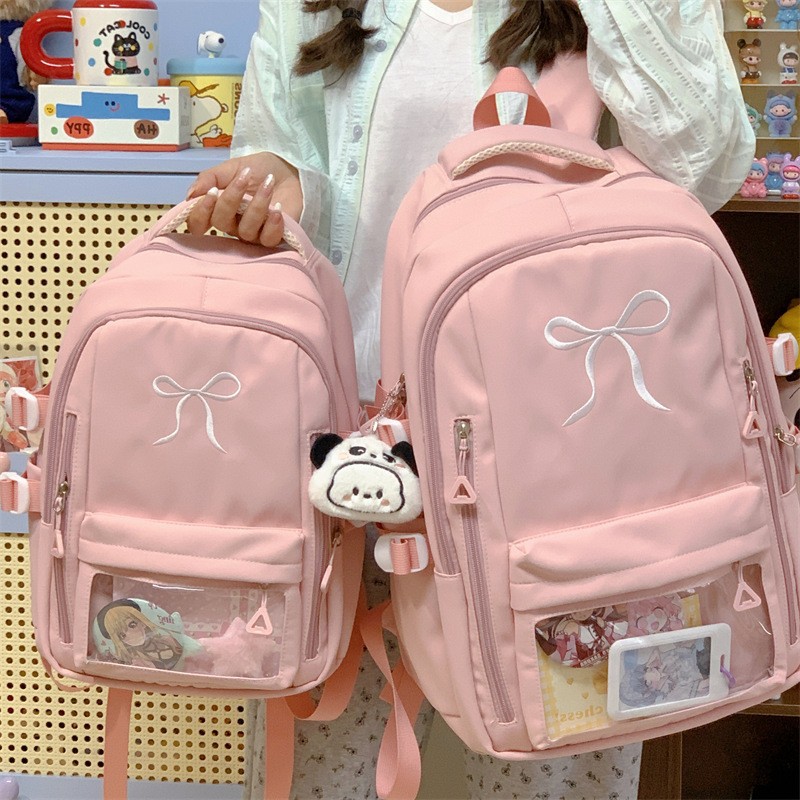 "ins style, high appearance level, Japanese-style versatile girl's small schoolbag, large capacity, embroidered bow backpack for junior high school students. full figure