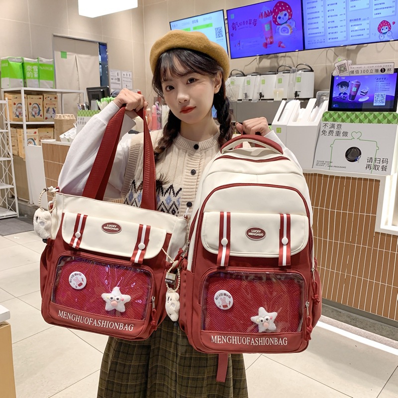 Japanese-style ins color-blocking hand-held tutorial bags for primary and secondary school students and Korean-style ins large-capacity school-style student backpacks full figure