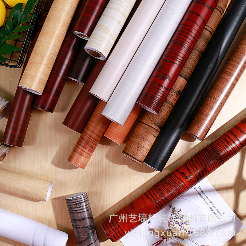 Self-adhesive wallpaper with wood-grain imitation stickers, thickened waterproof and moisture-proof clothes, cabinet tops, wooden doors, and wallpaper for refurbishing old furniture details Picture