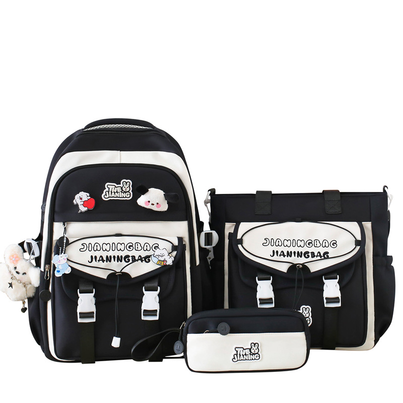 A new high-appeartion-level college style, fresh and sweet color-blocking patchwork tutorial bag, a lightweight travel backpack for junior and senior high school students Item Picture
