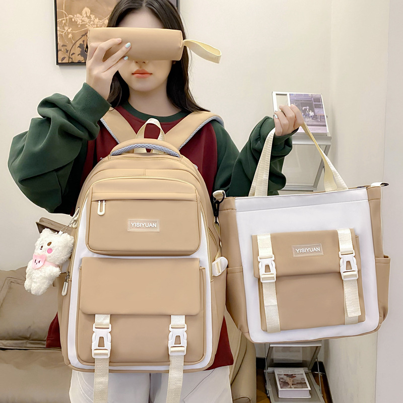 A new high-capacity, lightweight junior high school backpack for girls, a three-piece set with a high appearance level, a color-matched high school backpack for cross-border use Application Scenario