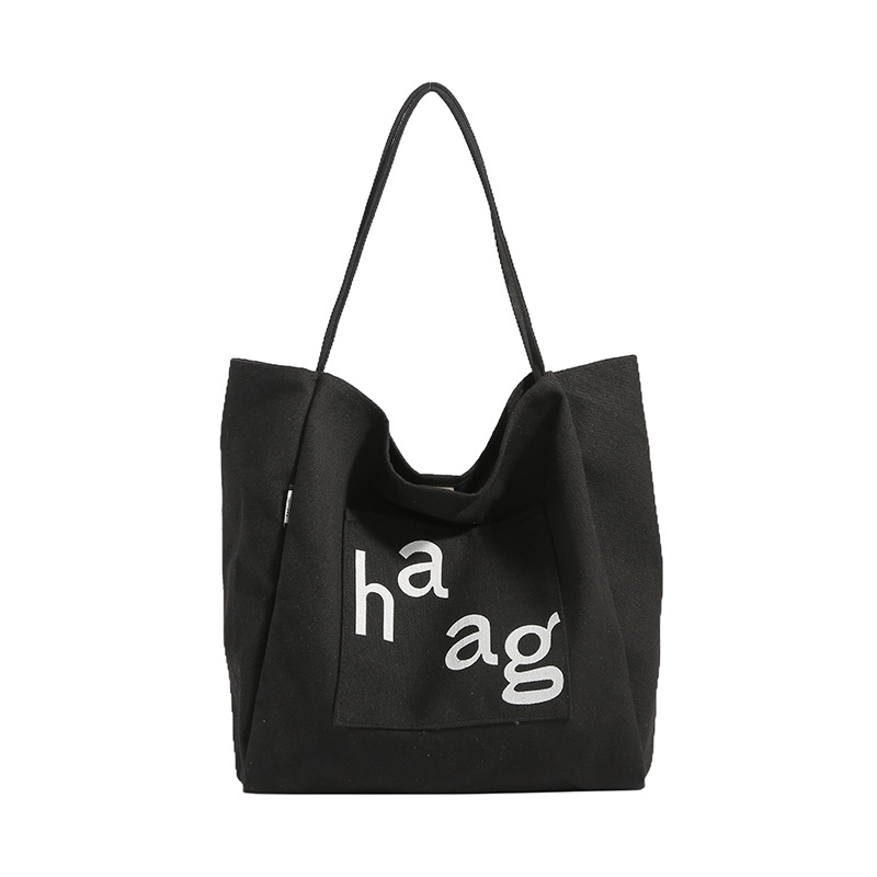 Large-capacity canvas bag for women, new 2024 trendy summer, Korean-style laid-back single-shoulder bag, student commuting tote bag Item Picture