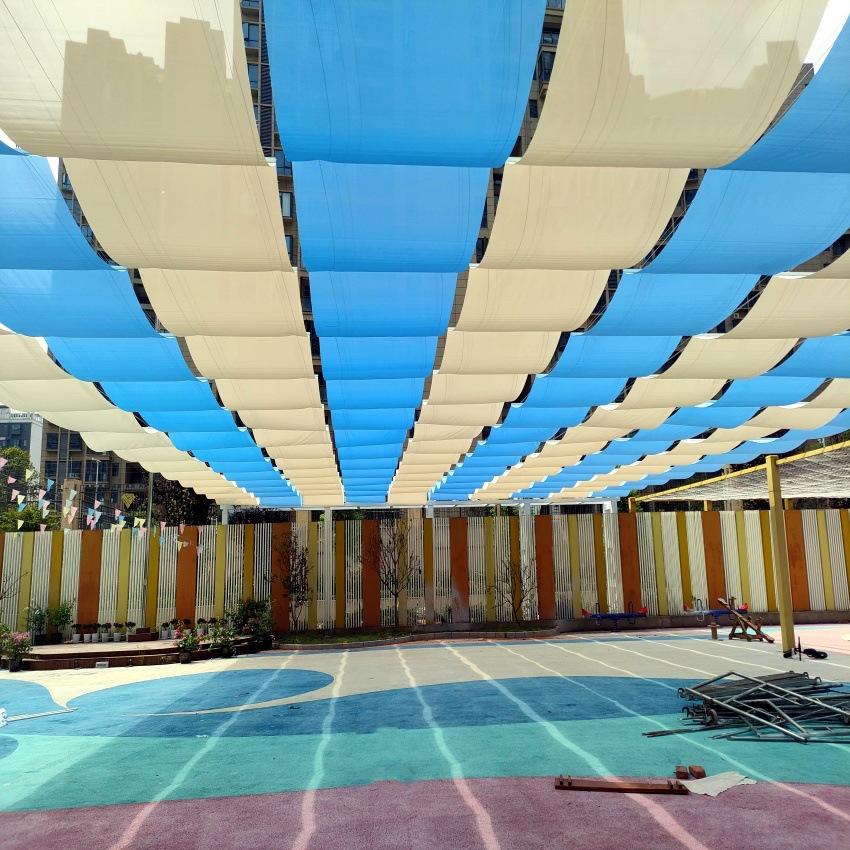 Kindergarten playground outdoor electric sunshade net, automatic sunshade sail, tennis court fiber sun protection net, swimming pool sunshade canopy Application Scenario