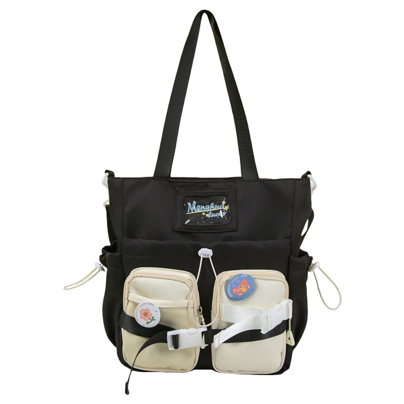 Japanese-style cute girl color-blocking single-shoulder bag, large capacity, fresh and sweet, tutorial and class bag, versatile tote bag for commuting Item Picture