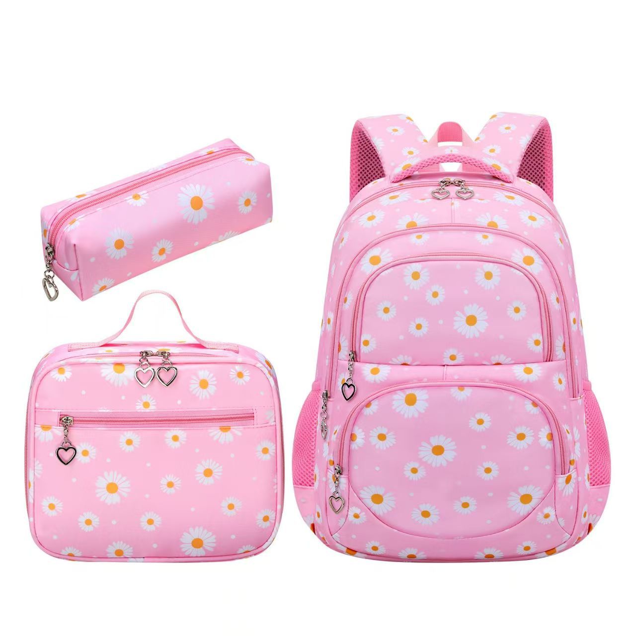 Customized Daisy student schoolbag for primary, middle and high school students, a three-piece set of large-capacity water-resistant casual backpacks for girls Item Picture