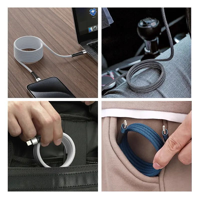 100W fast charging Type-C data cable magnetic absorption nano dual Type-C car retractable charging cable 1m, 1.5m, 2m Specification drawing