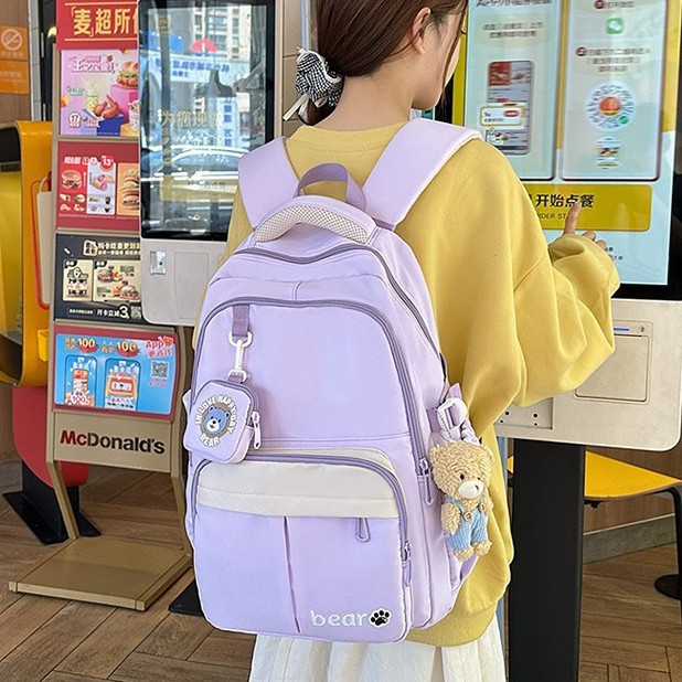 A cute Korean version of a schoolbag in an Instagram style for primary school students from grades three to six, and a color-matched backpack for middle school students details Picture