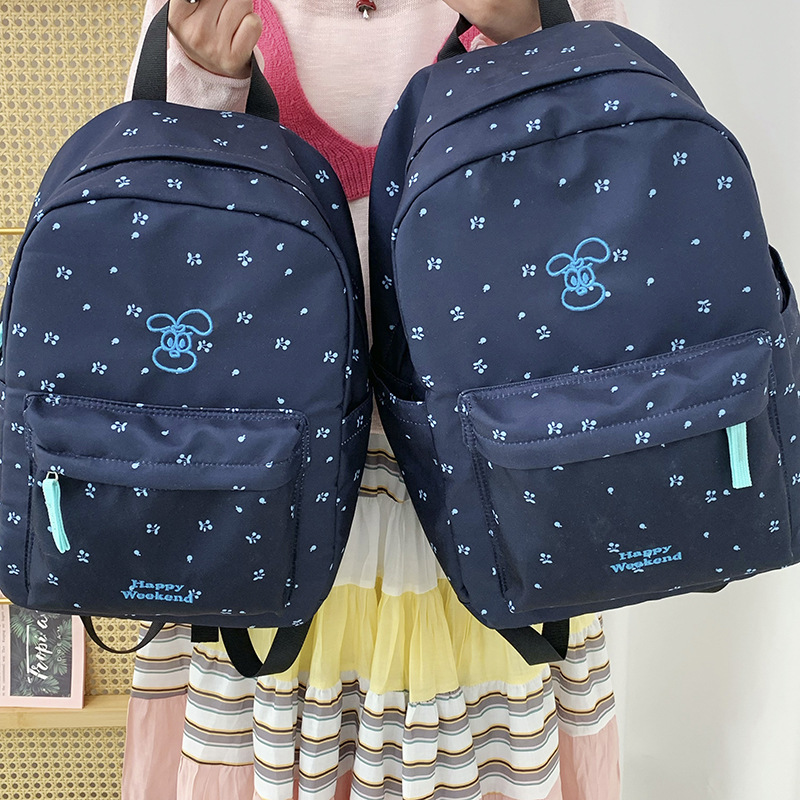 Fresh and light printed single-shoulder bag, high school and junior high school style schoolbag, bow girl backpack, Harajuku travel backpack full figure