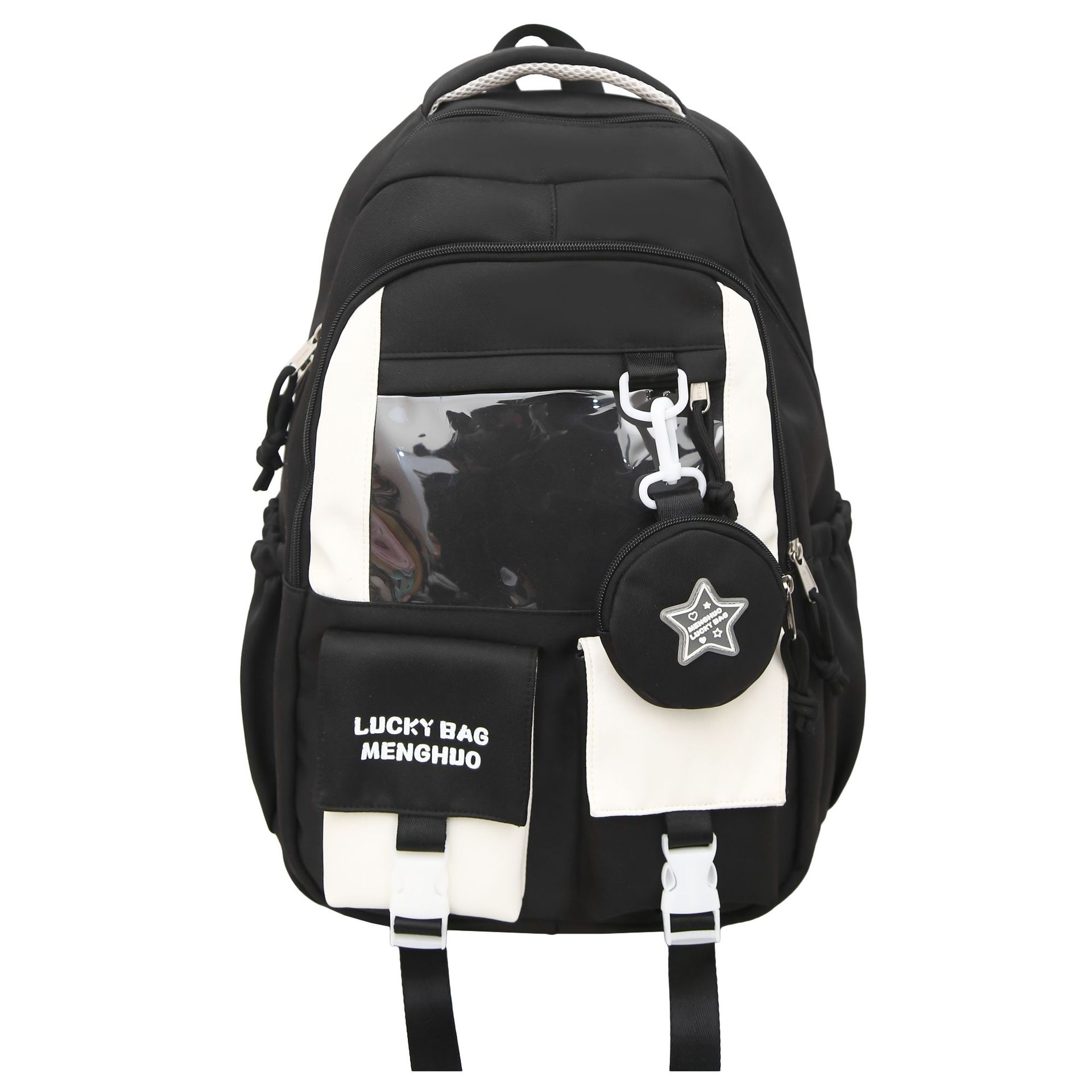A new high-appearance-level school-style ins pain bag with wide shoulder straps, large capacity and contrasting colors, lightweight backpack for junior and senior high school students Item Picture