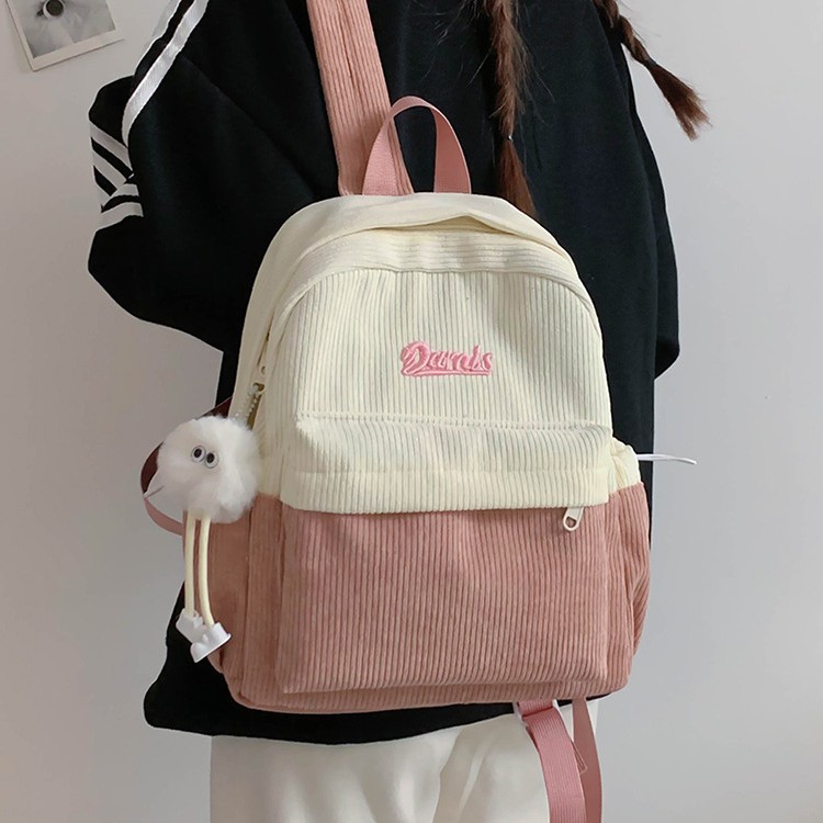Schoolbag for girls, junior high school students, Korean-style casual corduroy, high appearance level, travel small backpack, cute backpack details Picture