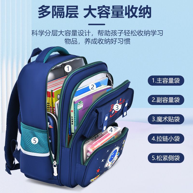 New children's schoolbag, primary school schoolbag for boys, 1-3-6 grade, reduced burden, back-protecting, large-capacity backpack for girls Specification drawing