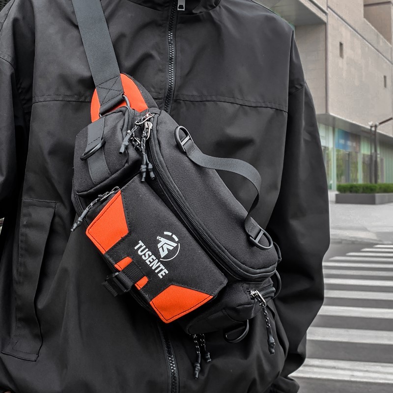 Men's ins cool sporty crossbody bag, outdoor commuting backpack, women's large-capacity cycling bag, couple's waist bag details Picture