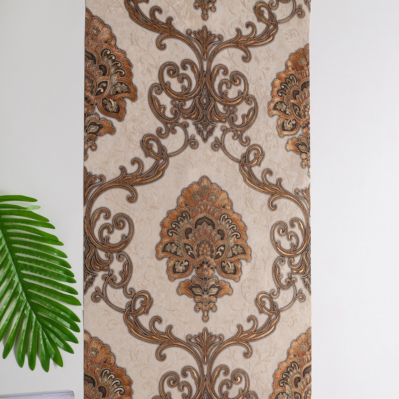 Pure black 3D European-style large floral wallpaper for restaurant, hotel, KTV and bar background walls, luxurious deep blue embossed wallpaper Specification drawing