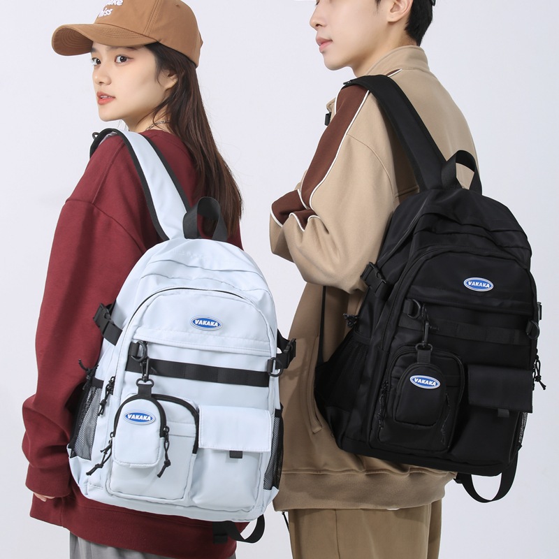 Korean style ins large-capacity workwear-style college student couple casual backpacks, retro and trendy men's travel backpacks full figure