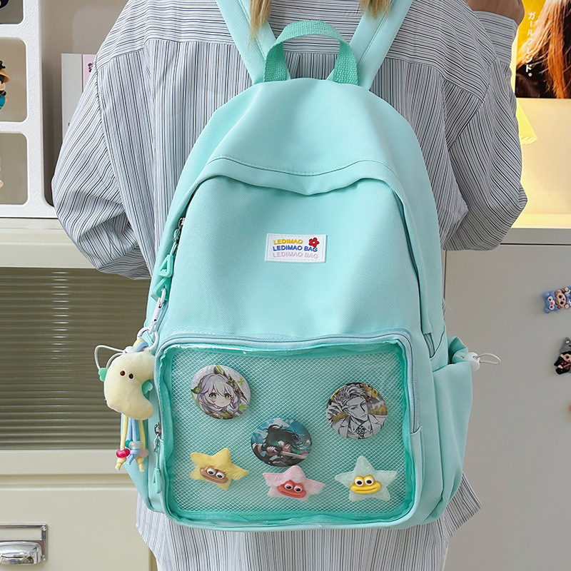 Japanese-style transparent backpack for girls, fresh and soft girl backpack for middle school students, school-style girl solid color schoolbag full figure
