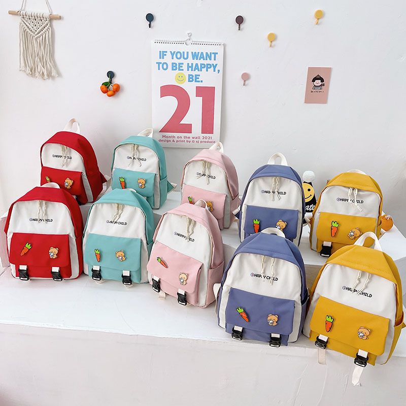 2024 New style Japanese and Korean schoolbag nylon backpack, fashionable and simple color contrast backpack for junior and senior high school students full figure