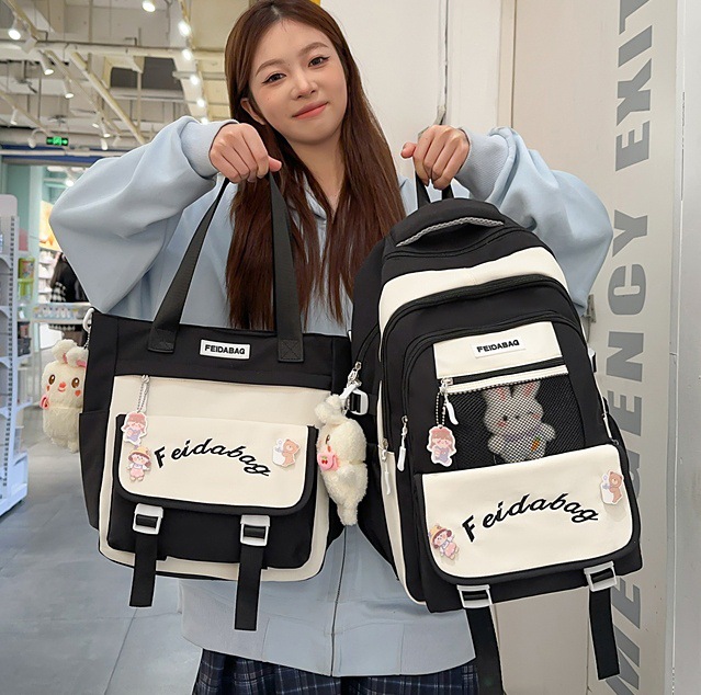 Schoolbag for girls, junior high school students, high appearance level, primary school students from grades 3 to 6, large-capacity backpack, two-piece backpack set for middle school students full figure