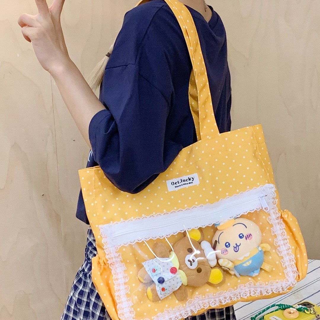A new Korean-style Instagram bag with a high level of appearance, fresh, sweet and cute polka dot tote transparent balm bag and a lightweight crossbody bag full figure
