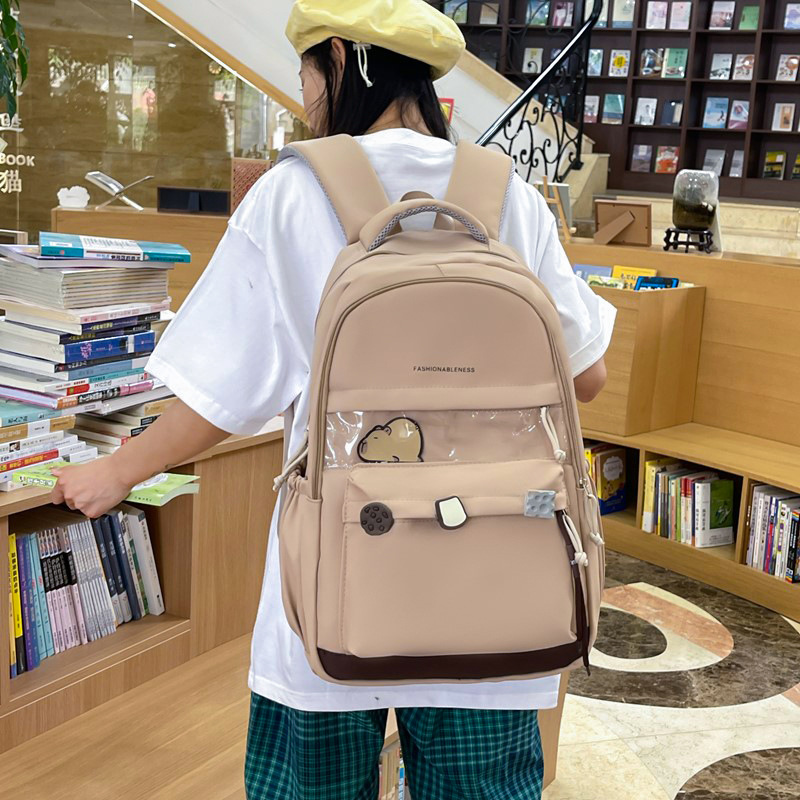 A new high-appeal, fresh macaron-colored backpack from Korean Instagram, a lightweight and large-capacity backpack for junior and senior high school students details Picture