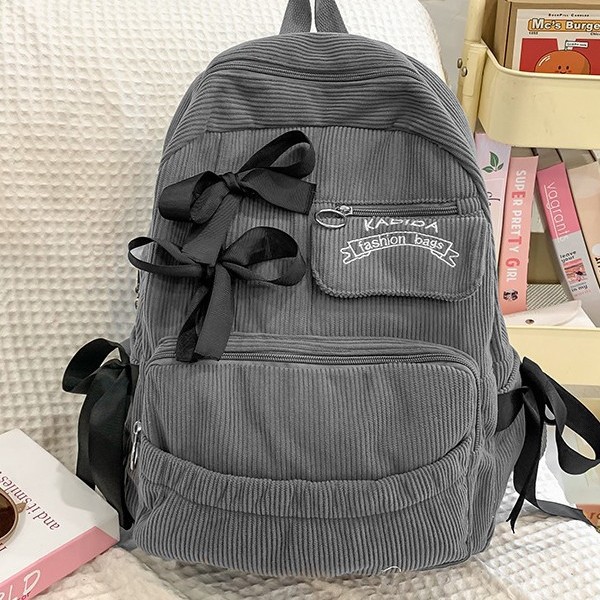 Ins-style bow schoolbag, corduroy for girls, popular backpack for junior high school and primary school students, large-capacity niche backpack Specification drawing
